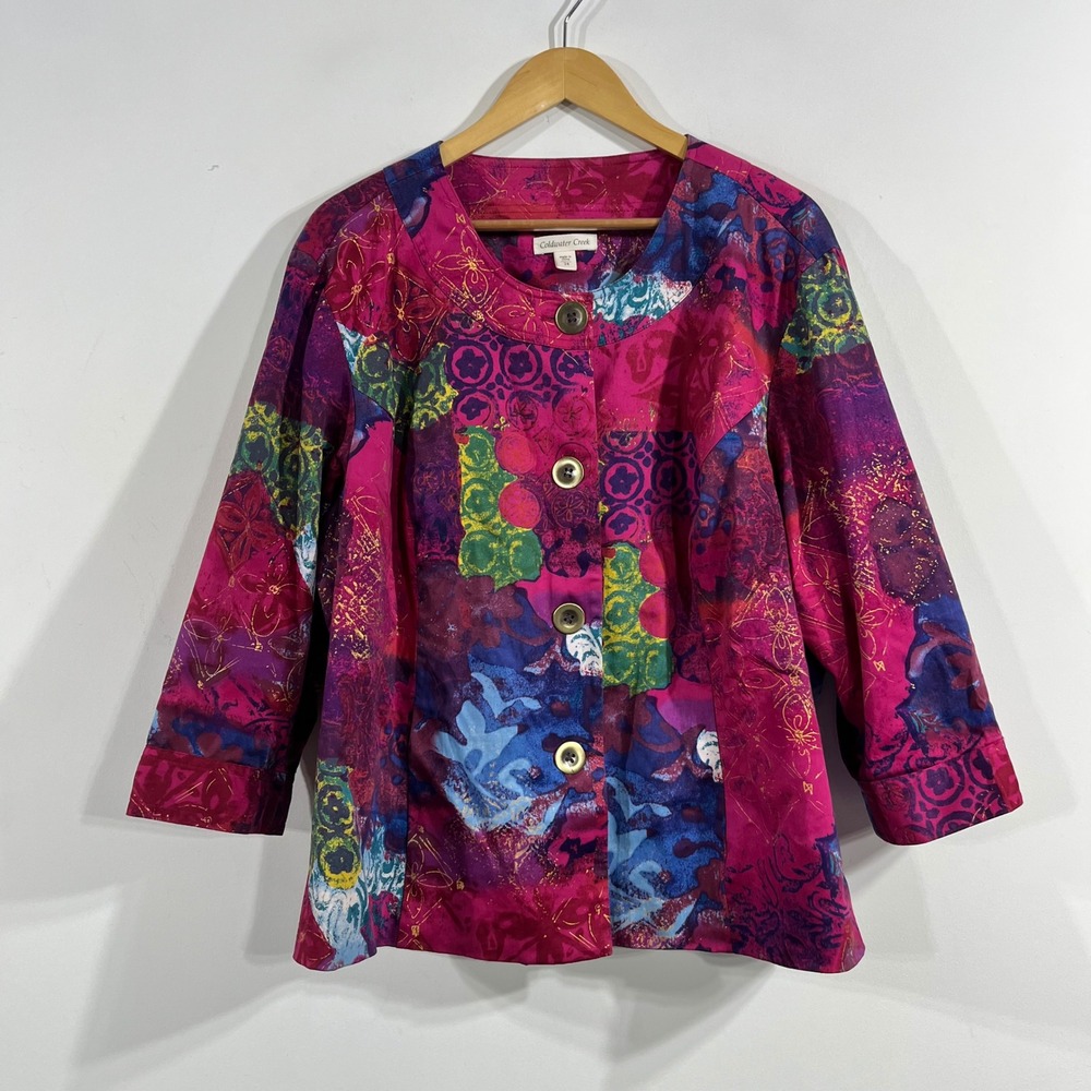 Coldwater Creek Statement Arsty Abstract Boho Button Front Jacket Womens 24